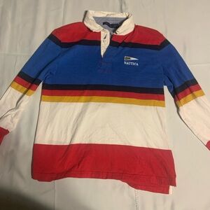 Nautica Rugby Style Colorful Striped Button Down Shirt.